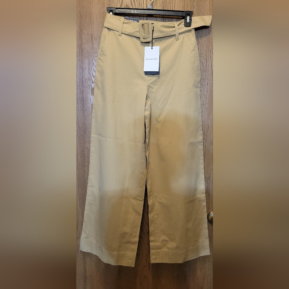 Ladies Tan Wide Leg High Rise- 100% Cotton - 31" Inseam /Faux Back Pockets